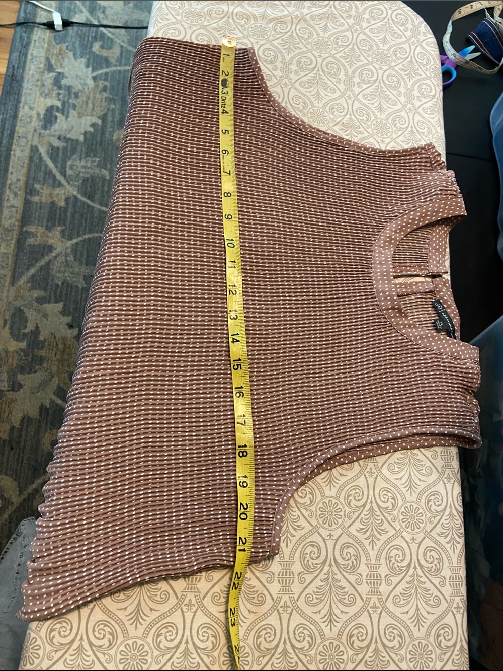 Adrianna Papell Taupe Polka Dot Pleated Swing Tank Top Sleeveless XLarge XL - Picture 2 of 11